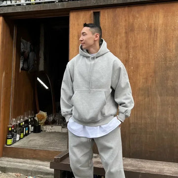 Hooded Sweatshirt Men's Autumn Winter Velvet Two-piece Set American Oversize Loose Casual Sweatpants Suit Aesthetic Streetwear